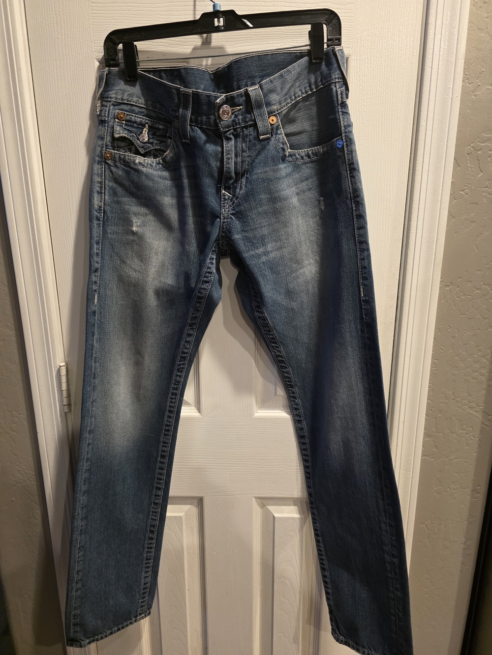 True Religion Women's Straight Leg Faded Blue Jeans